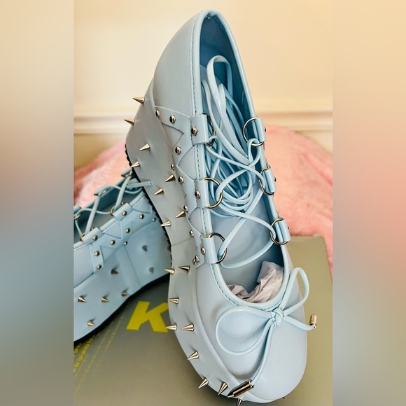 NIB Size 7 Dolls Kill KOI Footwear Zorina Lace Up Platform Ballet Shoes in Blue - Picture 1 of 13